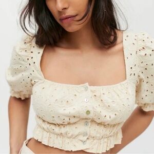 UO Beige Eyelet Crop Top Size M